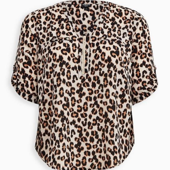 Torrid Harper Georgette Zip-Front 3/4 Sleeve Blouse - Picture 5 of 6